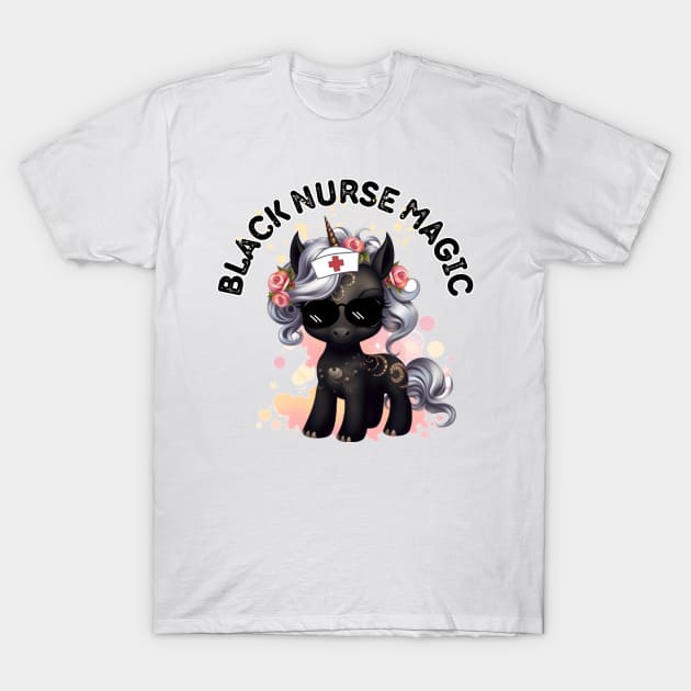 Black nurse magic- Unicorn T-Shirt by letherpick